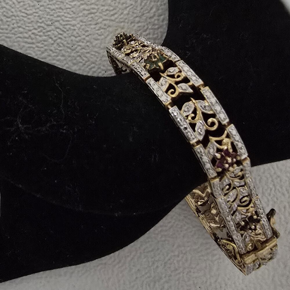 Ross Simons 925 Sterling Silver Gold Vermeil Ruby Emerald Sapphire Bracelet 7.5"